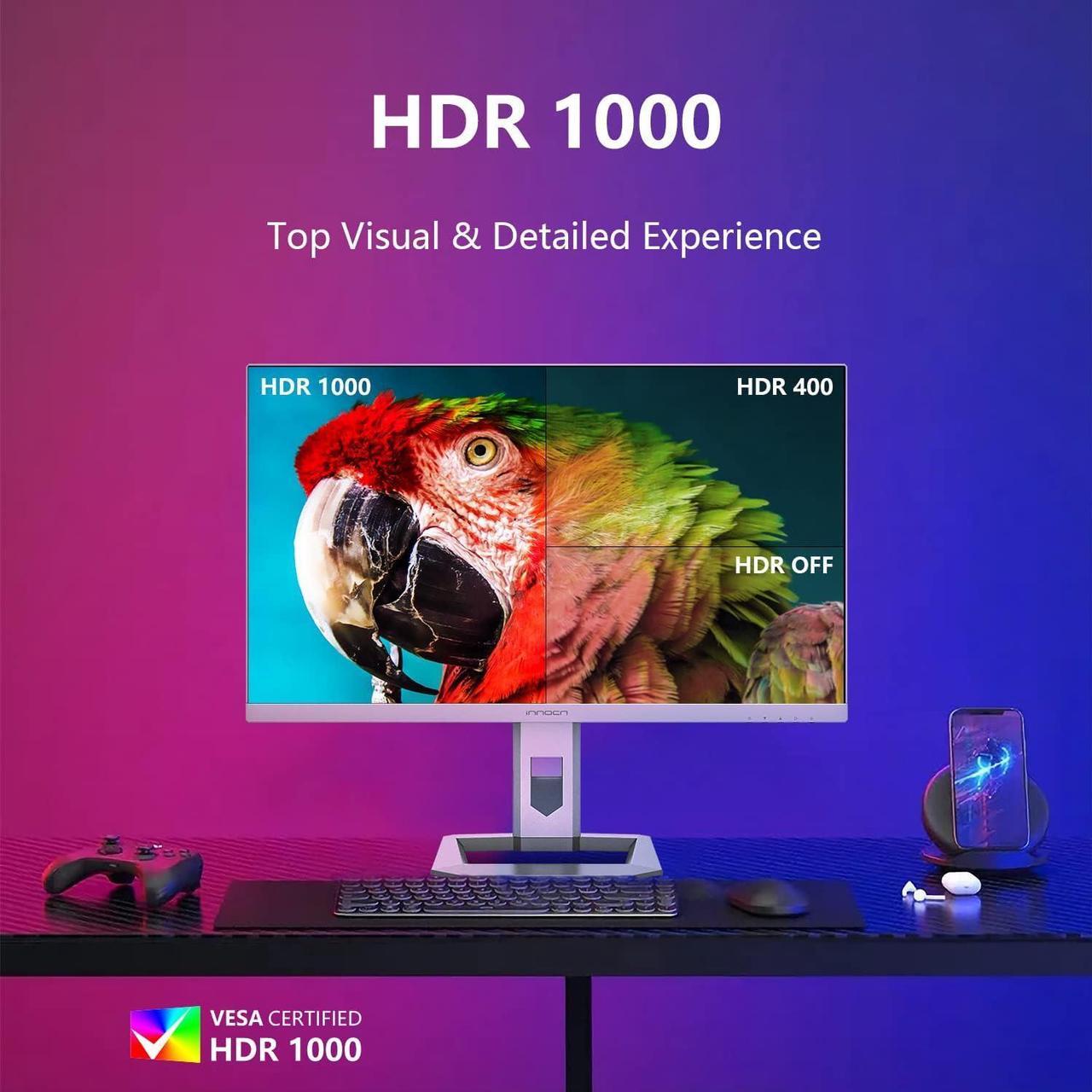 Alt view image 3 of 7 - INNOCN 32M2V 32" 4K Mini LED Gaming Monitor, UHD 3840 x 2160 IPS Display, 144Hz, 1ms(GTG) Response Time, 99% DCI-P3, Display HDR1000, FreeSync Premium, Pivot Sensor, Height Adjustab - Silver
