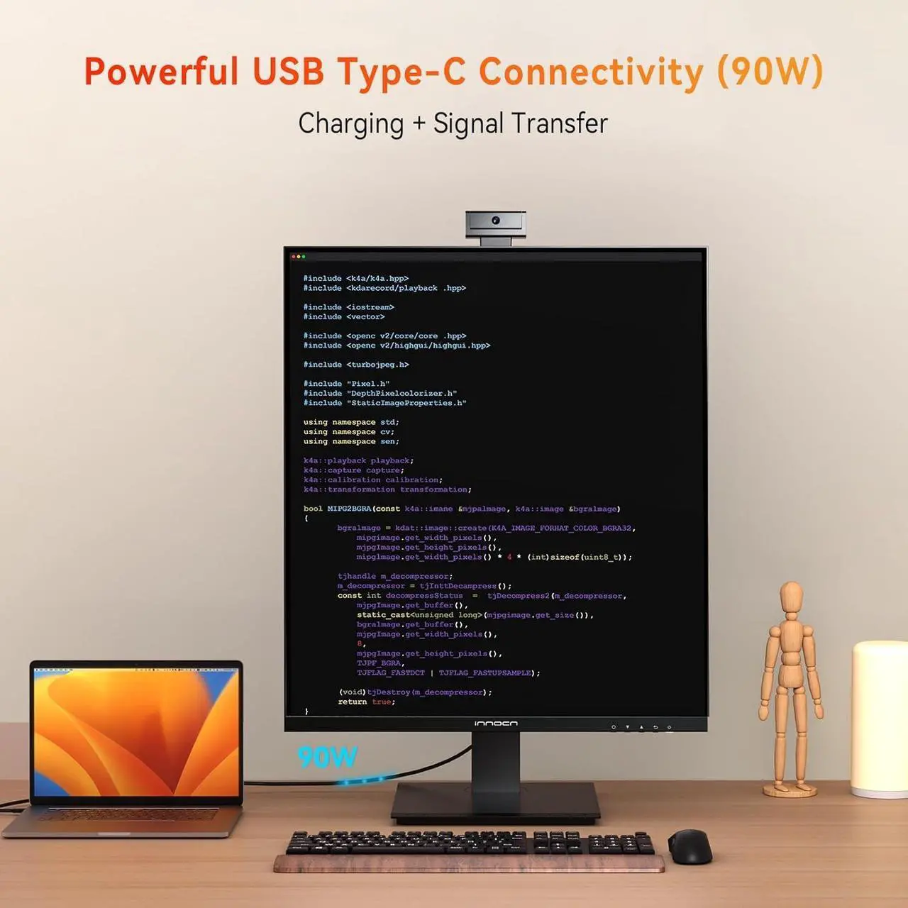 Alt view image 4 of 7 - INNOCN 28C1Q 28" Computer Vertical Monitor, 16:18 SDQHD 2560 x 2880 Nano IPS Display, 60Hz, 98% DCI-P3, HDR 10, Built-In Webcam, USB Type C, Height/Pivot Adjustable