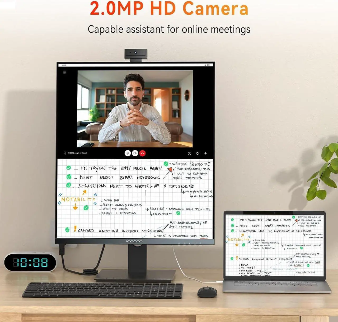 Alt view image 7 of 7 - INNOCN 28C1Q 28" Computer Vertical Monitor, 16:18 SDQHD 2560 x 2880 Nano IPS Display, 60Hz, 98% DCI-P3, HDR 10, Built-In Webcam, USB Type C, Height/Pivot Adjustable