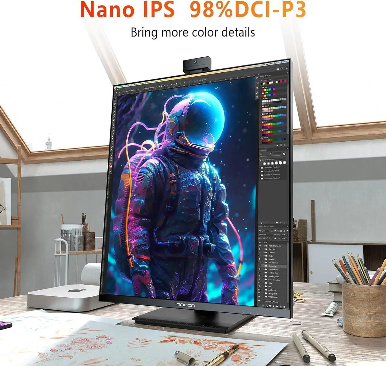 Alt view image 2 of 7 - INNOCN 28C1Q 28" Computer Vertical Monitor, 16:18 SDQHD 2560 x 2880 Nano IPS Display, 60Hz, 98% DCI-P3, HDR 10, Built-In Webcam, USB Type C, Height/Pivot Adjustable