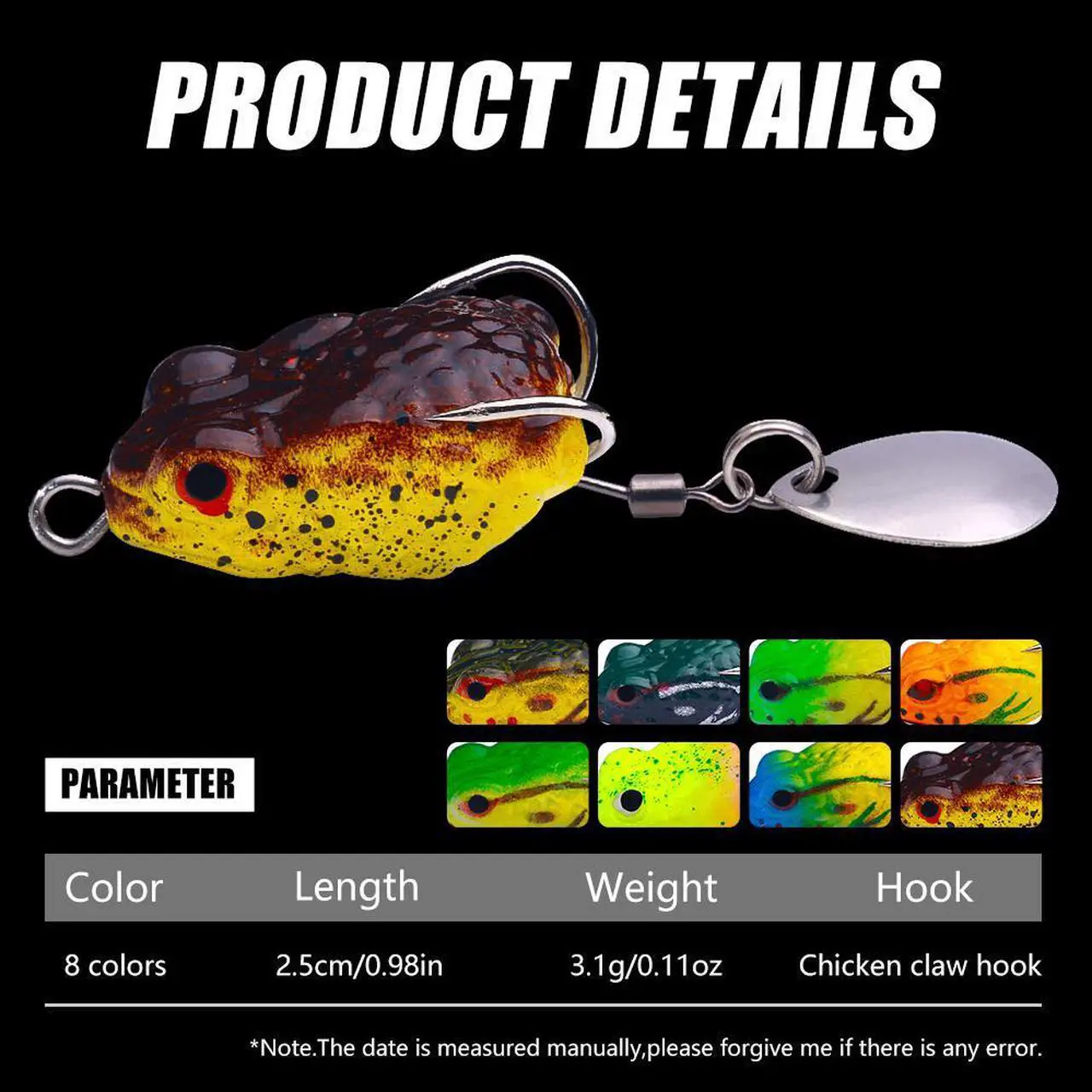 Alt view image 2 of 7 - 8pcs 2.5cm 3.4g Realistic Fishing Toad Lures Double Hide Hook With Sequins Topwater Silicon Artificial Bait Soft Frog For Bass Pike