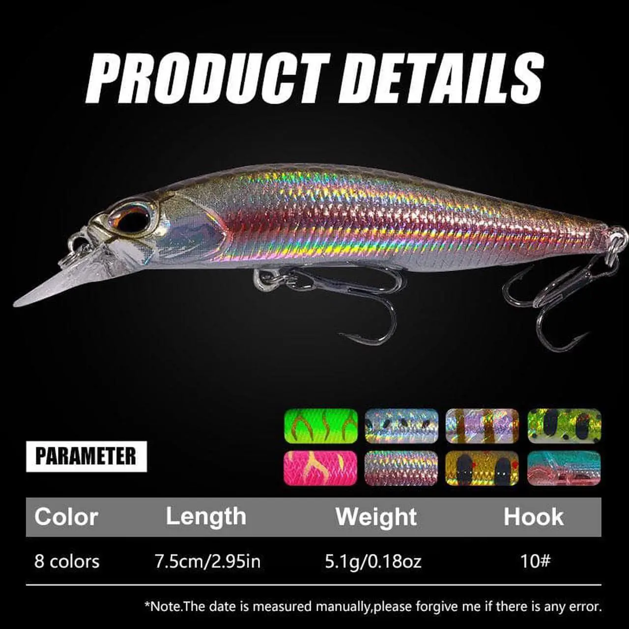 Alt view image 2 of 7 - 8pcs Minnow Fishing Lure Set Wobbler Crankbait Isca Artificial Hard Bait Carp Mini Fishing Lures Pesca Tackle, 2.95in/7.5cm, 5.1g, 10# Fish Hook