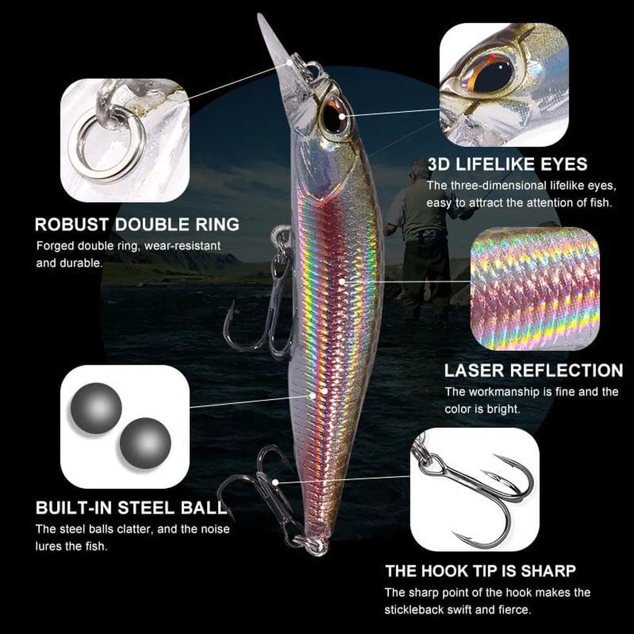 Alt view image 3 of 7 - 8pcs Minnow Fishing Lure Set Wobbler Crankbait Isca Artificial Hard Bait Carp Mini Fishing Lures Pesca Tackle, 2.95in/7.5cm, 5.1g, 10# Fish Hook