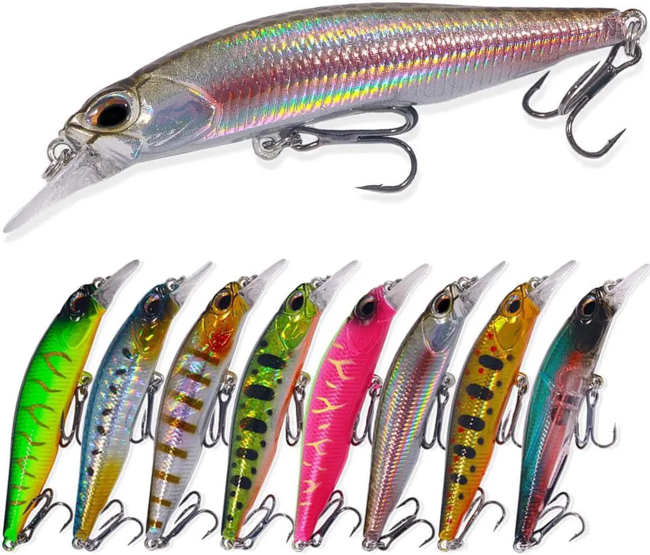 Main image of 8pcs Minnow Fishing Lure Set Wobbler Crankbait Isca Artificial Hard Bait Carp Mini Fishing Lures Pesca Tackle, 2.95in/7.5cm, 5.1g, 10# Fish Hook