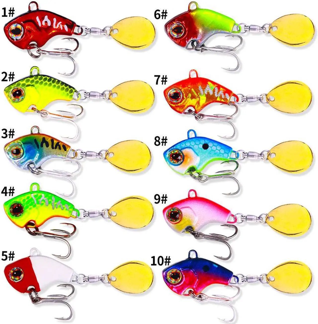 Alt view image 2 of 6 - 10Pcs Rotating Metal VIB vibration Bait Spinner Spoon Fishing Lures Jigs Trout Fishing Hard Baits Tackle Pesca ,9g