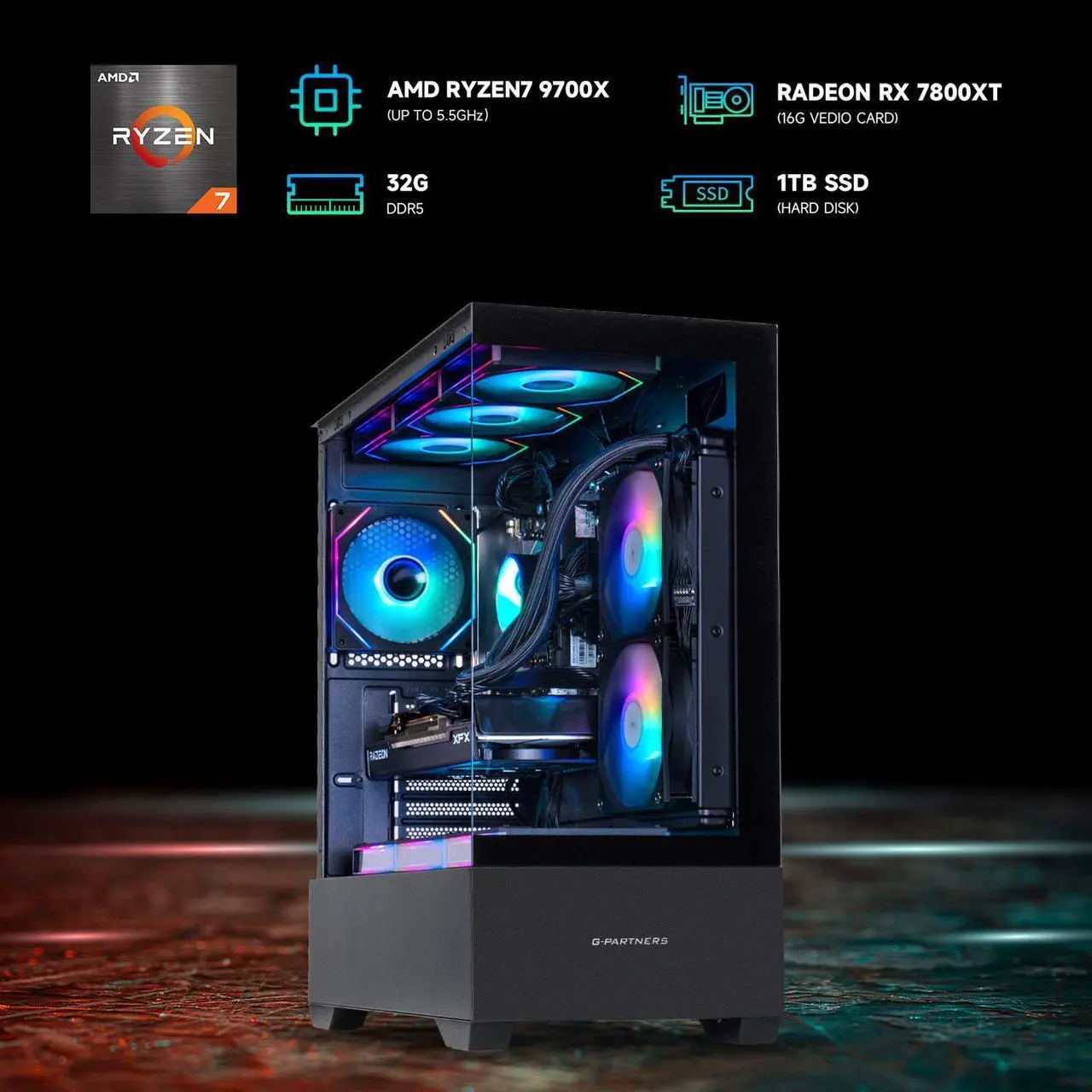 Alt view image 4 of 7 - VTG Gaming PC Ryzen7 9700X, Radeon RX 7800 XT 16G, 1TB NVME SSD, 32GB DDR5 RAM , 850W GOLD PSU ,240MM AIO liquid cooler , B650M ,  Windows 11 Home, WIFI , Prebuilt Gaming Pc