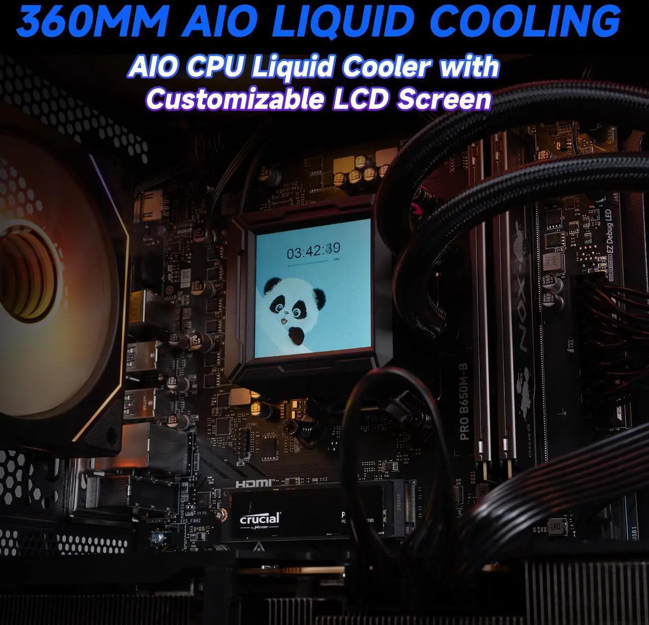 Alt view image 5 of 7 - VTG Gaming Desktop PC , Ryzen5 9600X, Radeon RX 9070 GRE ,MSI B650M 32GB DDR5 1TB NVMe SSD, 650W GOLD PSU, Wi-Fi,360 Liquid Cooler,ARGB Fans , Windows 11 Home 64-bit ,Prebuilt Gaming Pc New computer