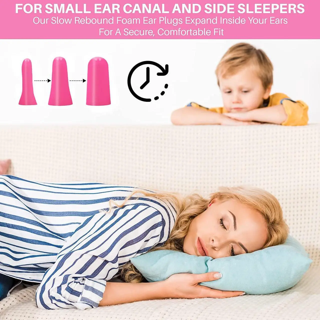 Alt view image 2 of 4 - 100 Pairs of Small Foam Ear Plugs - 30dB for Small Ear Canal Noise Cancelling Calmer Disposable Soft for Kids Women