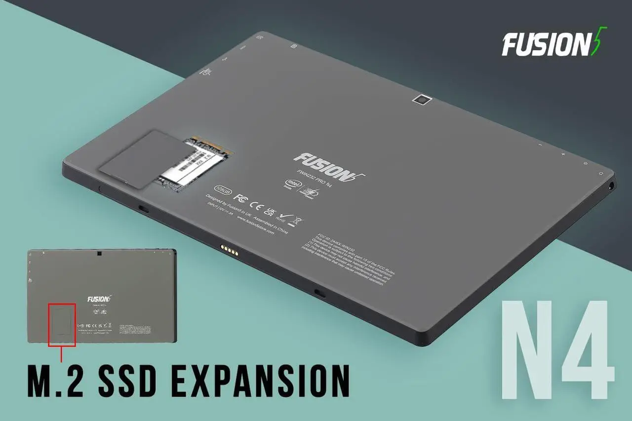 Alt view image 6 of 6 - Fusion5 10" Windows 11 FWIN232+ FHD PRO N4120 Intel Quad-Core Ultra Slim Windows Tablet PC - 4GB RAM, 64GB Storage, 1920x1200 FHD Display, USB 3.0, Micro HDMI, 5MP & 2MP Camera, Expandable M.2 Storage