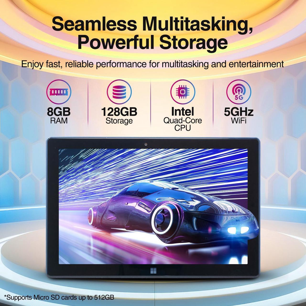 Alt view image 2 of 6 - Fusion5 10.1" Windows 11 Tablet PC - Ultra Slim Full HD Tablet Computer - 8GB RAM, 128GB Storage, 10 Inch Display, 5G WiFi, Quad-Core CPU, USB 3.0, Micro HDMI, Dual Cameras, Bluetooth