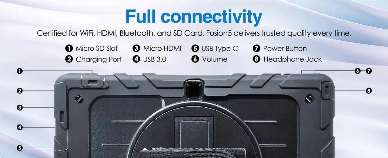 Alt view image 6 of 7 - Fusion5 10.1" Windows 11 Full HD Rugged Tablet PC - 13th Gen CPU, 8GB RAM, 512GB SSD, 10 Inch, 5G WiFi, HD Webcam, Micro HDMI, Expandable Storage