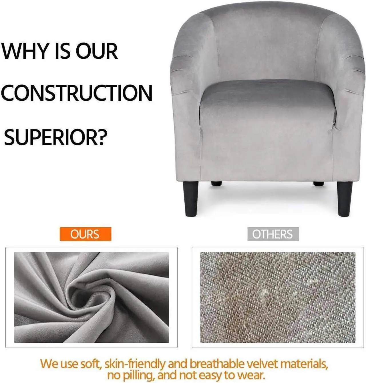 Alt view image 7 of 7 - Topeakmart Velvet Club Chair Accent Arm Chair Upholstered Barrel Chair Grey, Welcome to consult