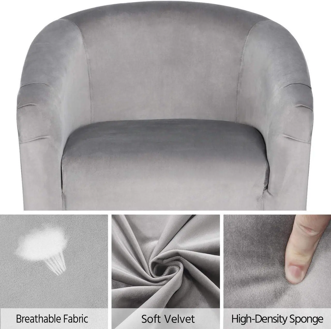 Alt view image 5 of 7 - Topeakmart Velvet Club Chair Accent Arm Chair Upholstered Barrel Chair Grey, Welcome to consult