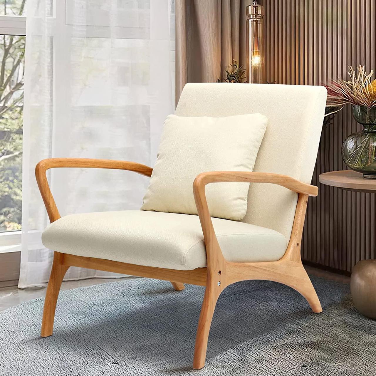Main image of CDCASA Mid-Century Modern Accent Chair with Cushion, 28.3'' Long Armrest Chairs Upholstered Linen Fabric Wood Frame Armchair for Living Room,Bedroom,Reading,Balcony, Set of 1, Welcome to consult
