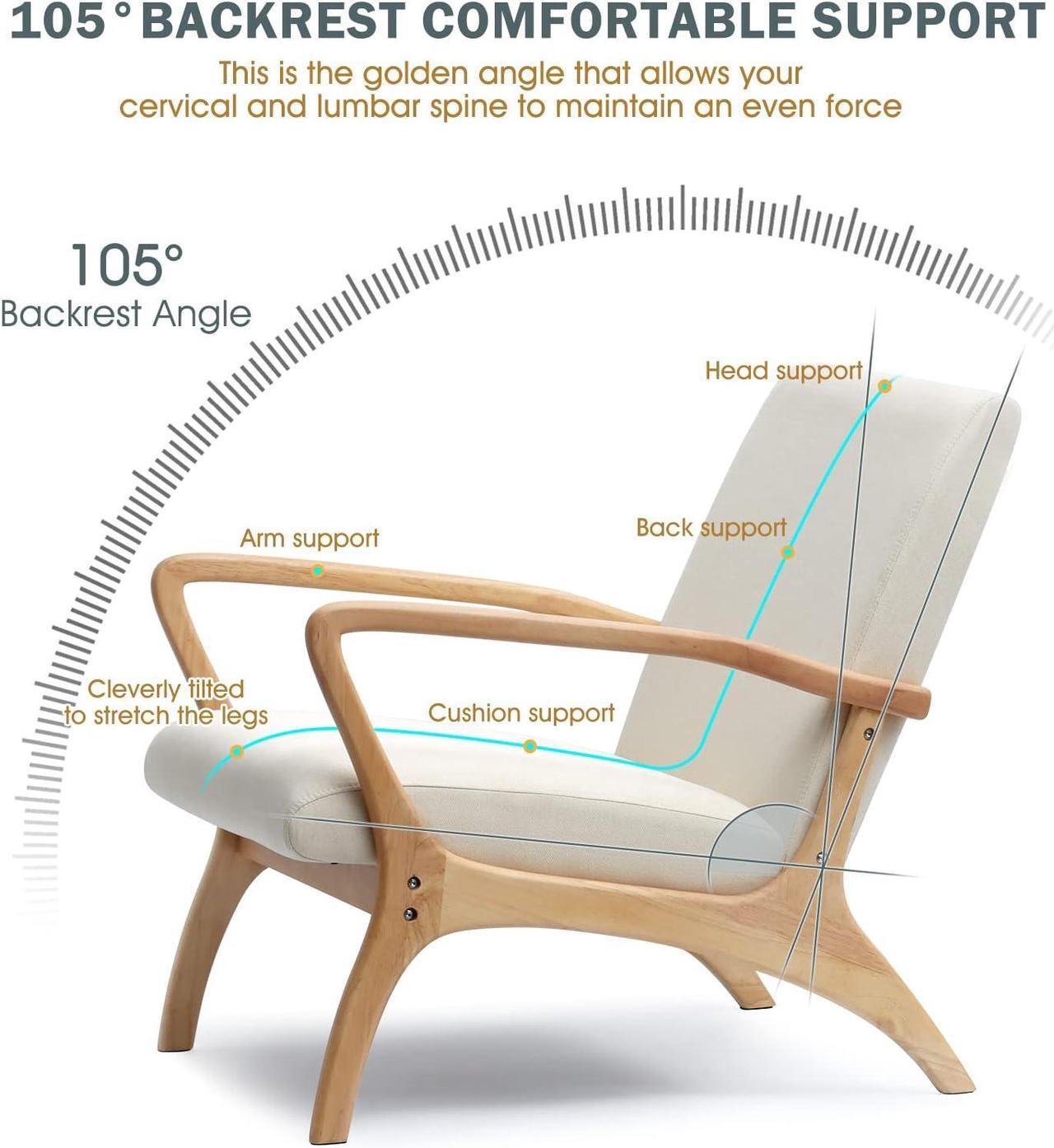 Alt view image 6 of 7 - CDCASA Mid-Century Modern Accent Chair with Cushion, 28.3'' Long Armrest Chairs Upholstered Linen Fabric Wood Frame Armchair for Living Room,Bedroom,Reading,Balcony, Set of 1, Welcome to consult