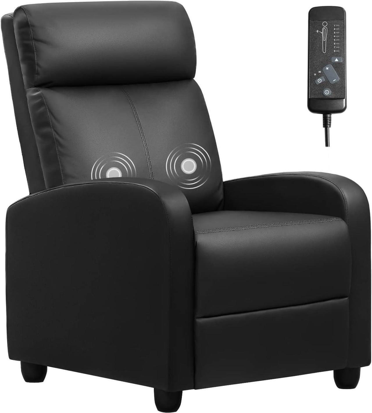 Main image of Furniwell Recliner Chair for Living Room Massage Recliner Chair Adjustable Leather Winback Single Sofa Home Theater Seating Modern Reclining Lounge for Adults with Footrest (Black), Welcome to consult