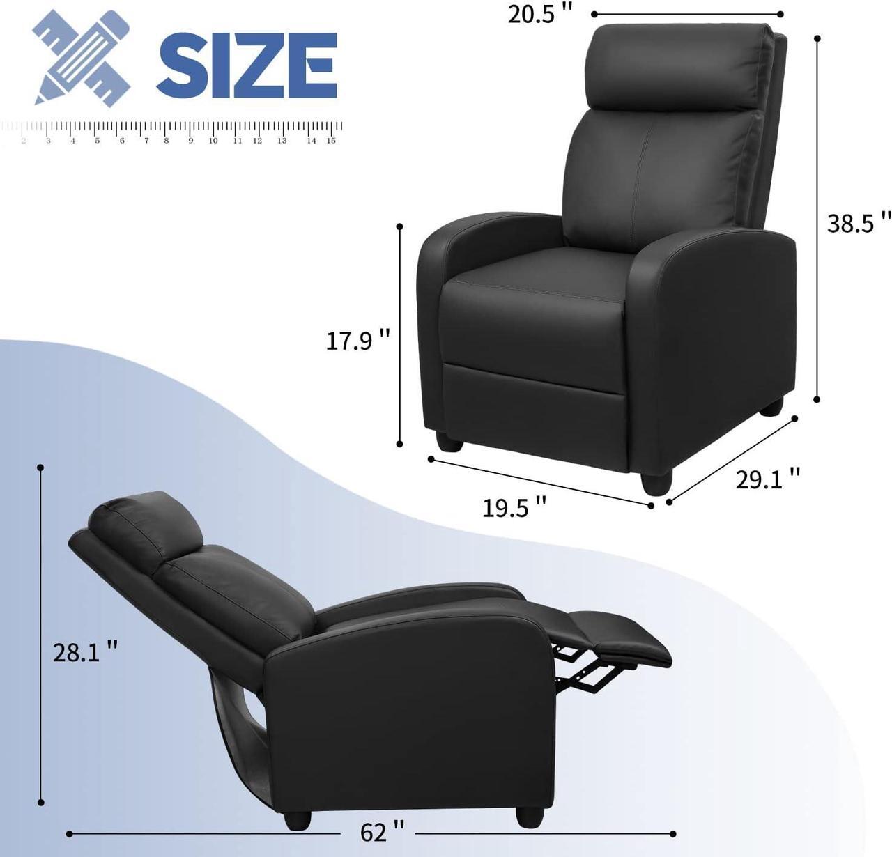 Alt view image 3 of 7 - Furniwell Recliner Chair for Living Room Massage Recliner Chair Adjustable Leather Winback Single Sofa Home Theater Seating Modern Reclining Lounge for Adults with Footrest (Black), Welcome to consult