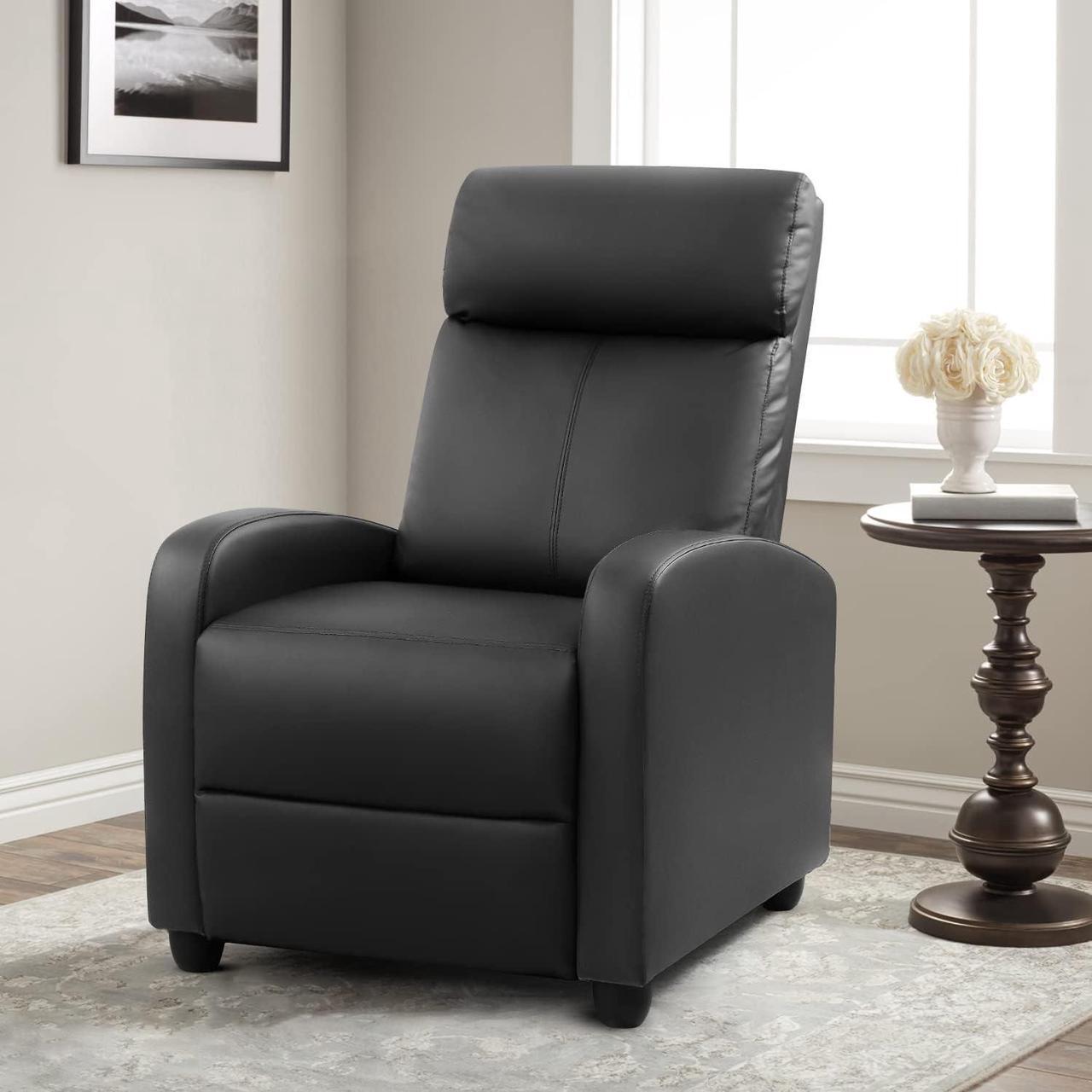 Alt view image 2 of 7 - Furniwell Recliner Chair for Living Room Massage Recliner Chair Adjustable Leather Winback Single Sofa Home Theater Seating Modern Reclining Lounge for Adults with Footrest (Black), Welcome to consult