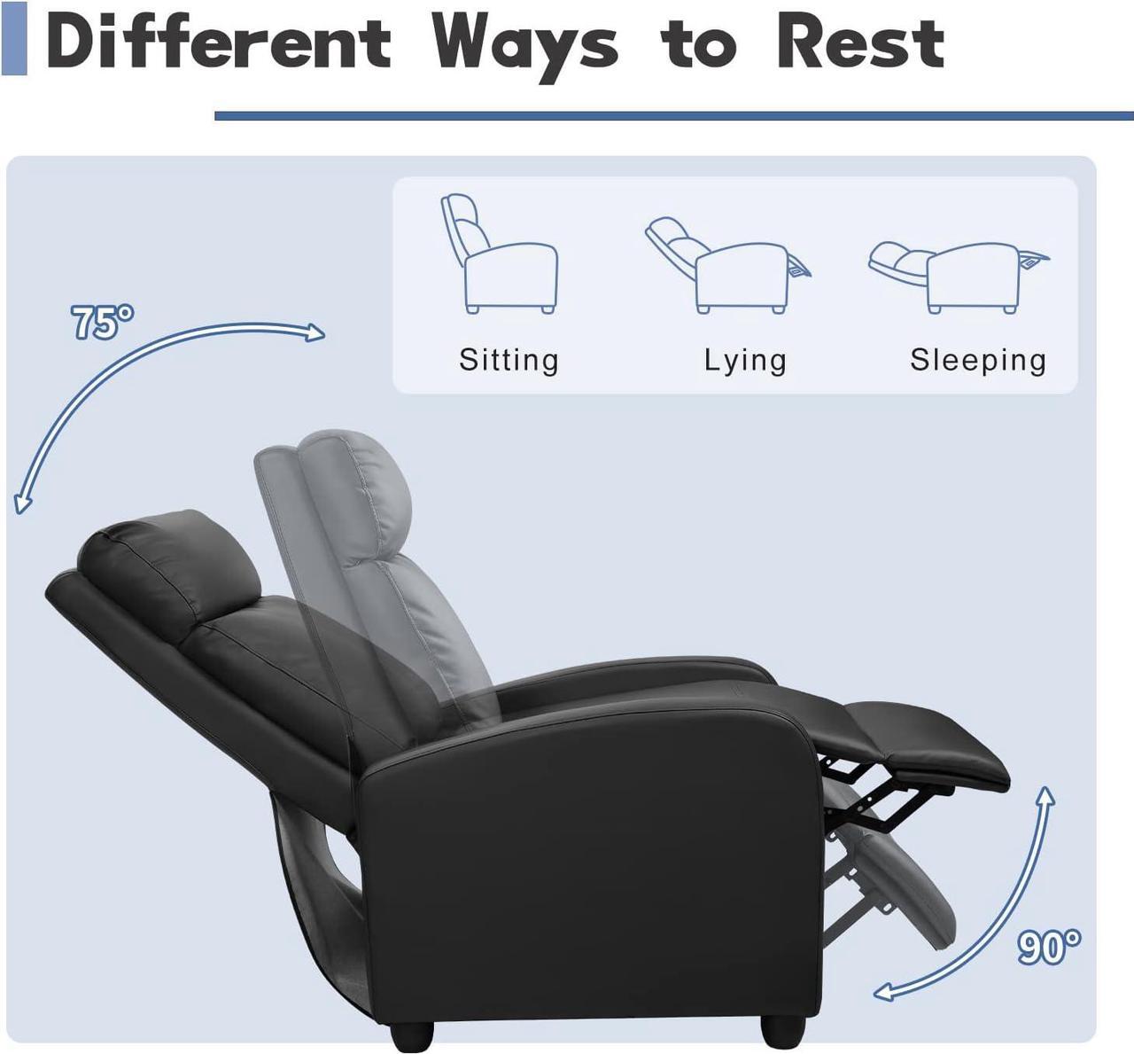 Alt view image 4 of 7 - Furniwell Recliner Chair for Living Room Massage Recliner Chair Adjustable Leather Winback Single Sofa Home Theater Seating Modern Reclining Lounge for Adults with Footrest (Black), Welcome to consult