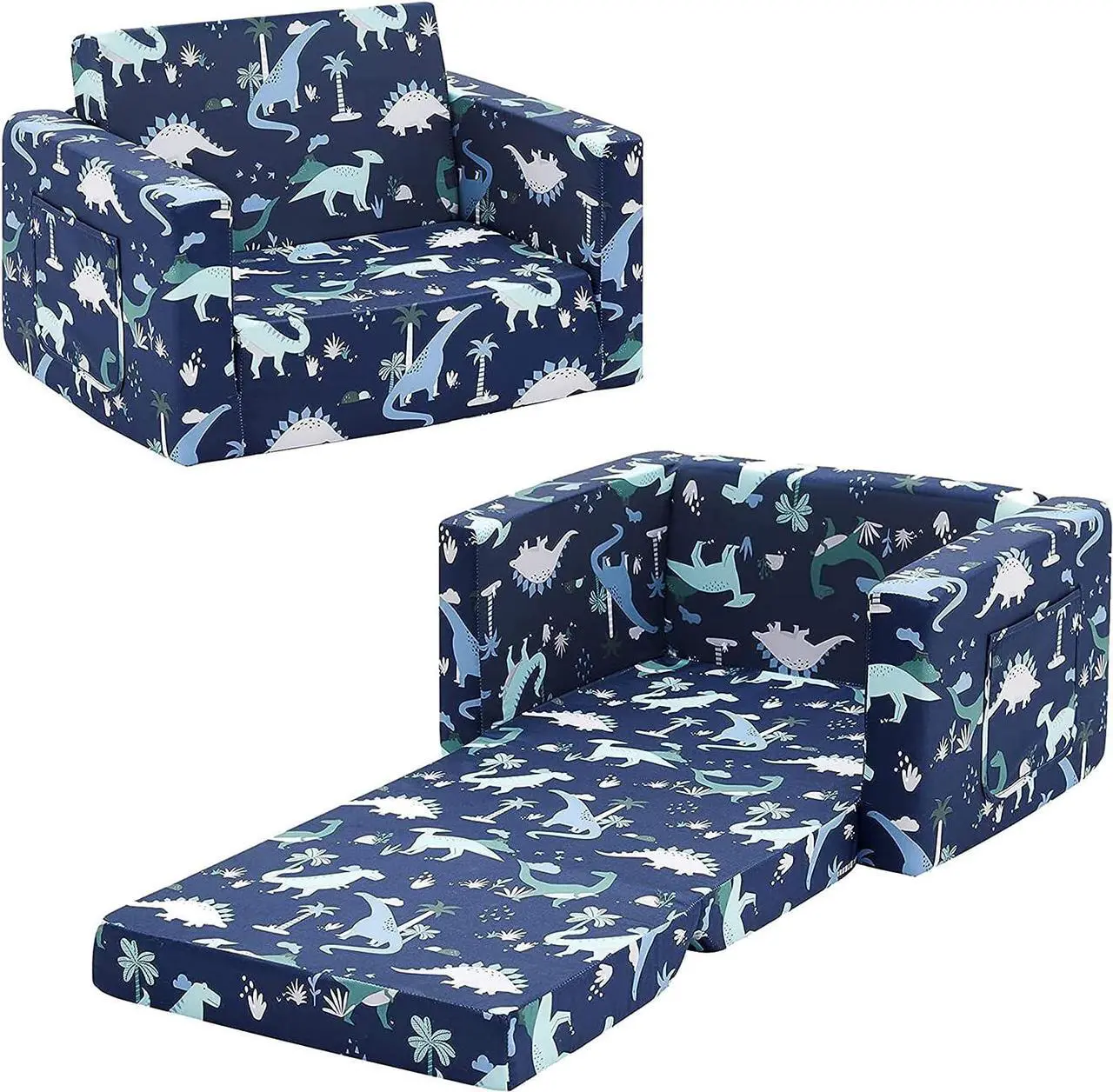 Main image of Ulax Furniture Children Sofa Chair Kids FILP-Out Chair Convertible Sofa to Sleeper Couch (Navy Dinosaur), Welcome to consult