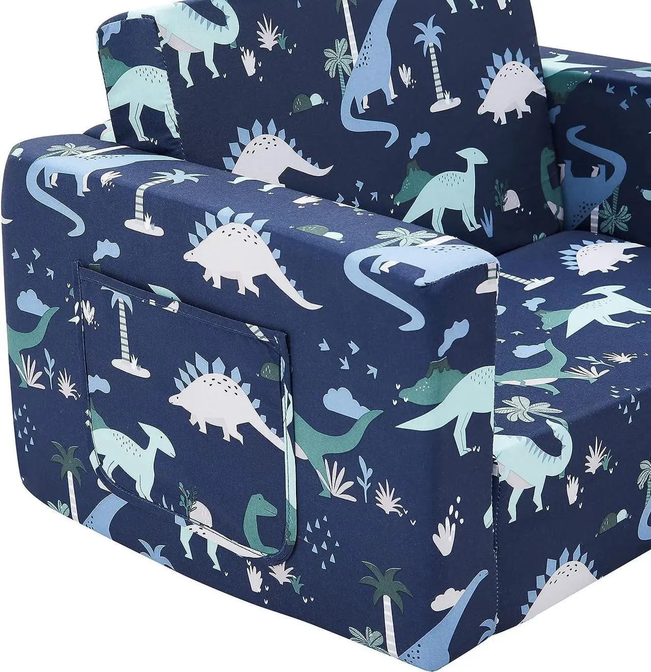 Alt view image 4 of 6 - Ulax Furniture Children Sofa Chair Kids FILP-Out Chair Convertible Sofa to Sleeper Couch (Navy Dinosaur), Welcome to consult