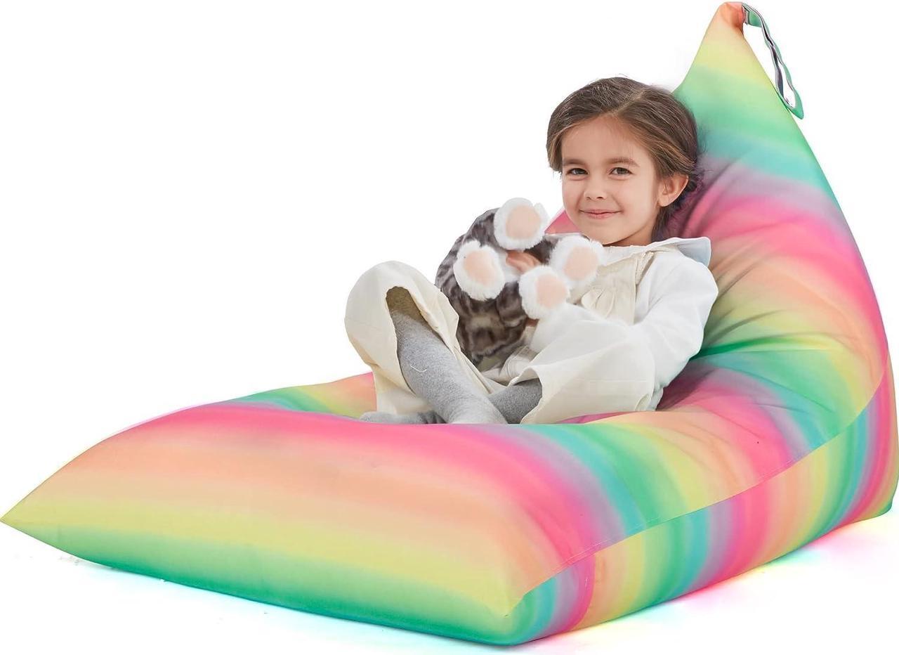 Main image of Nobildonna Stuffed Animal Storage Bean Bag Chair Cover Only for Kids and Adults, Extra Large Beanbag Without Filling Plush Toys Holder and Organizer- Premium Canvas 250L (Rainbow Stripes)