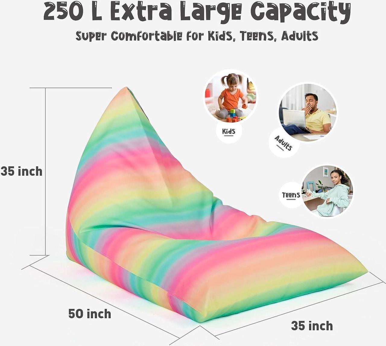 Alt view image 5 of 6 - Nobildonna Stuffed Animal Storage Bean Bag Chair Cover Only for Kids and Adults, Extra Large Beanbag Without Filling Plush Toys Holder and Organizer- Premium Canvas 250L (Rainbow Stripes)