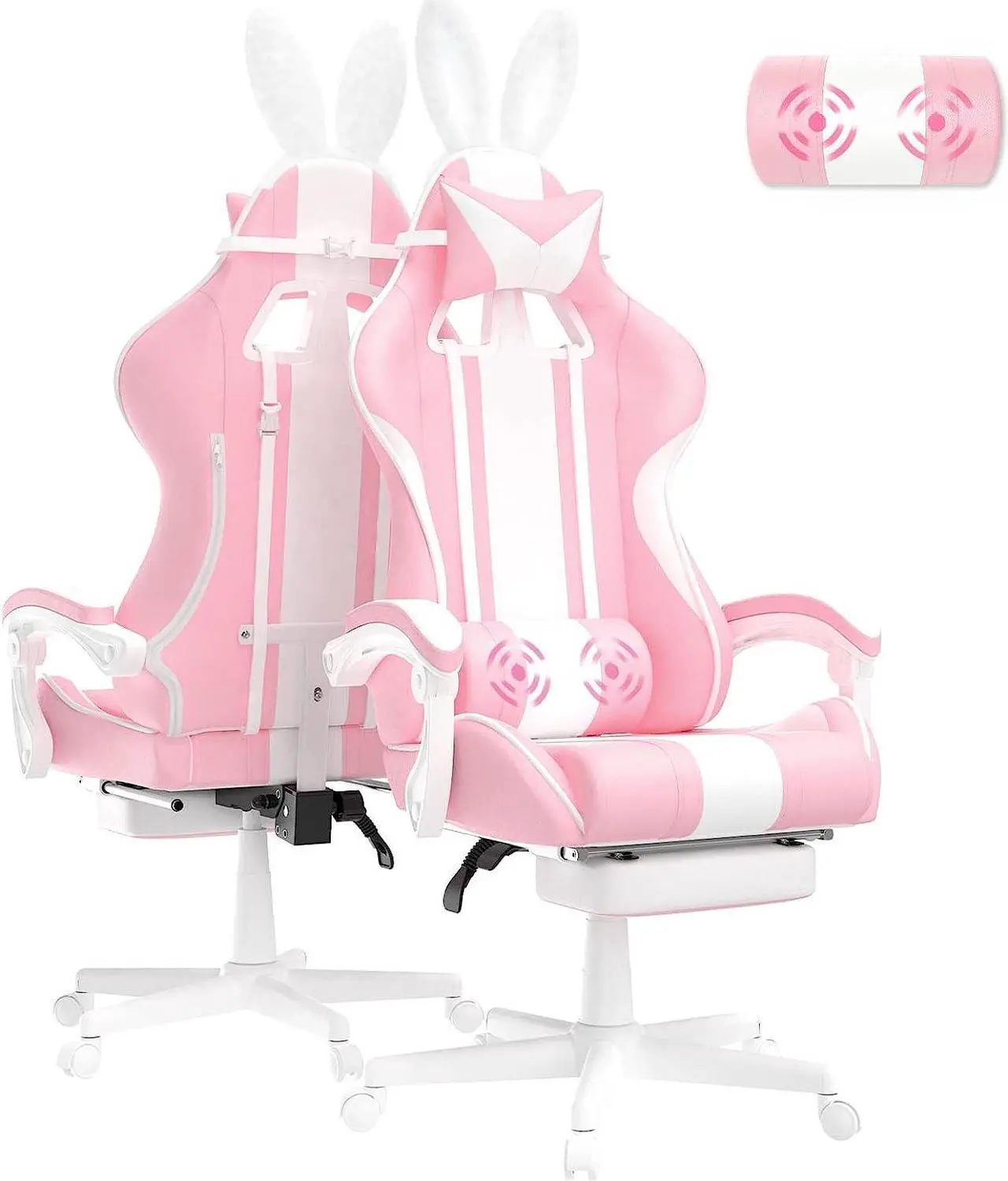 Main image of Ferghana Pink Gaming Chair, Ergonomic Gaming Chairs For Adults & Teens, Racing PC Gamer Chair With Footrest, Office Game Chair With Massage, Cute Gaming Desk Chair For Girls, Recliner Silla Gamer Rosa