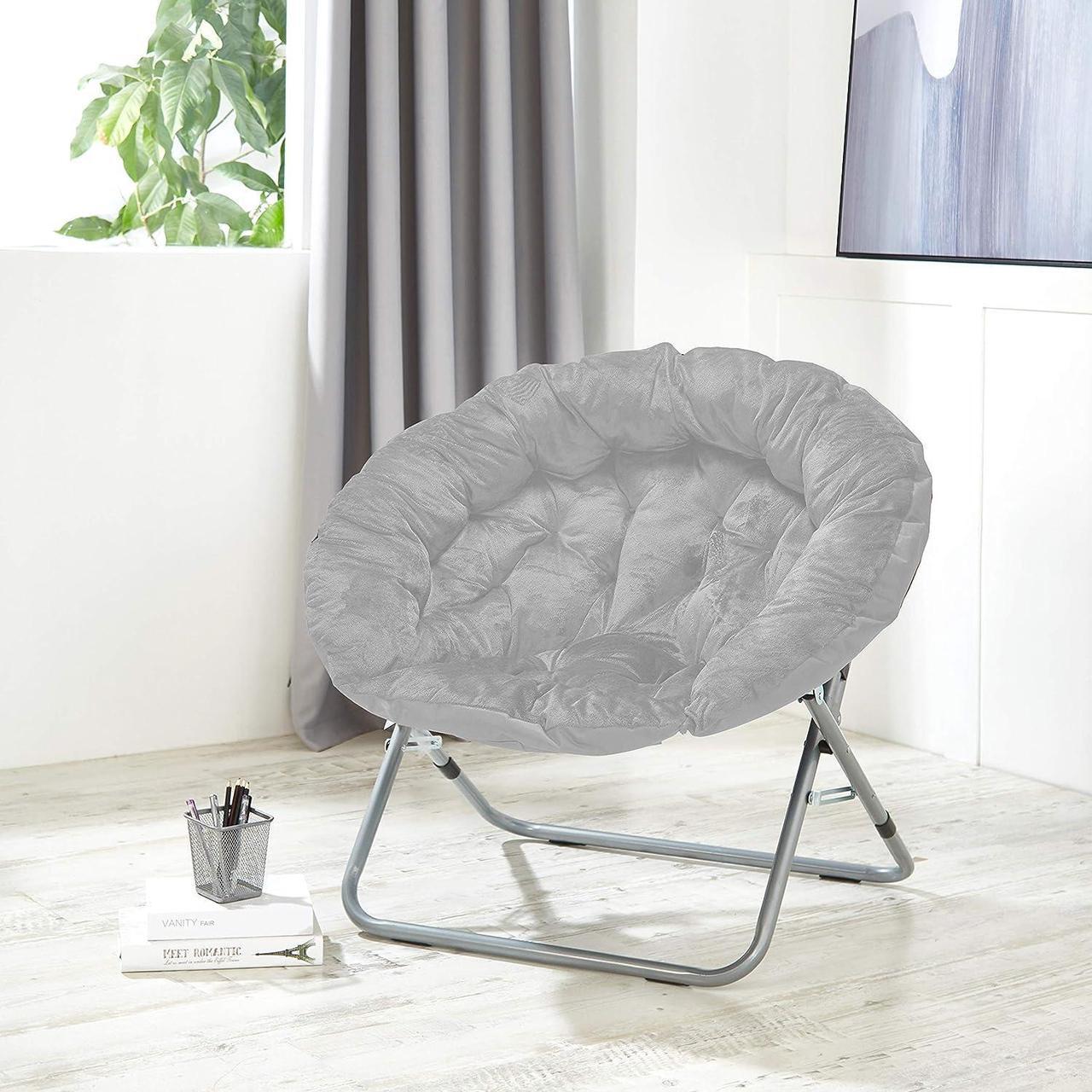 Alt view image 3 of 4 - Urban Shop Micromink Oversized Moon Chair, Metal, Grey, Welcome to consult