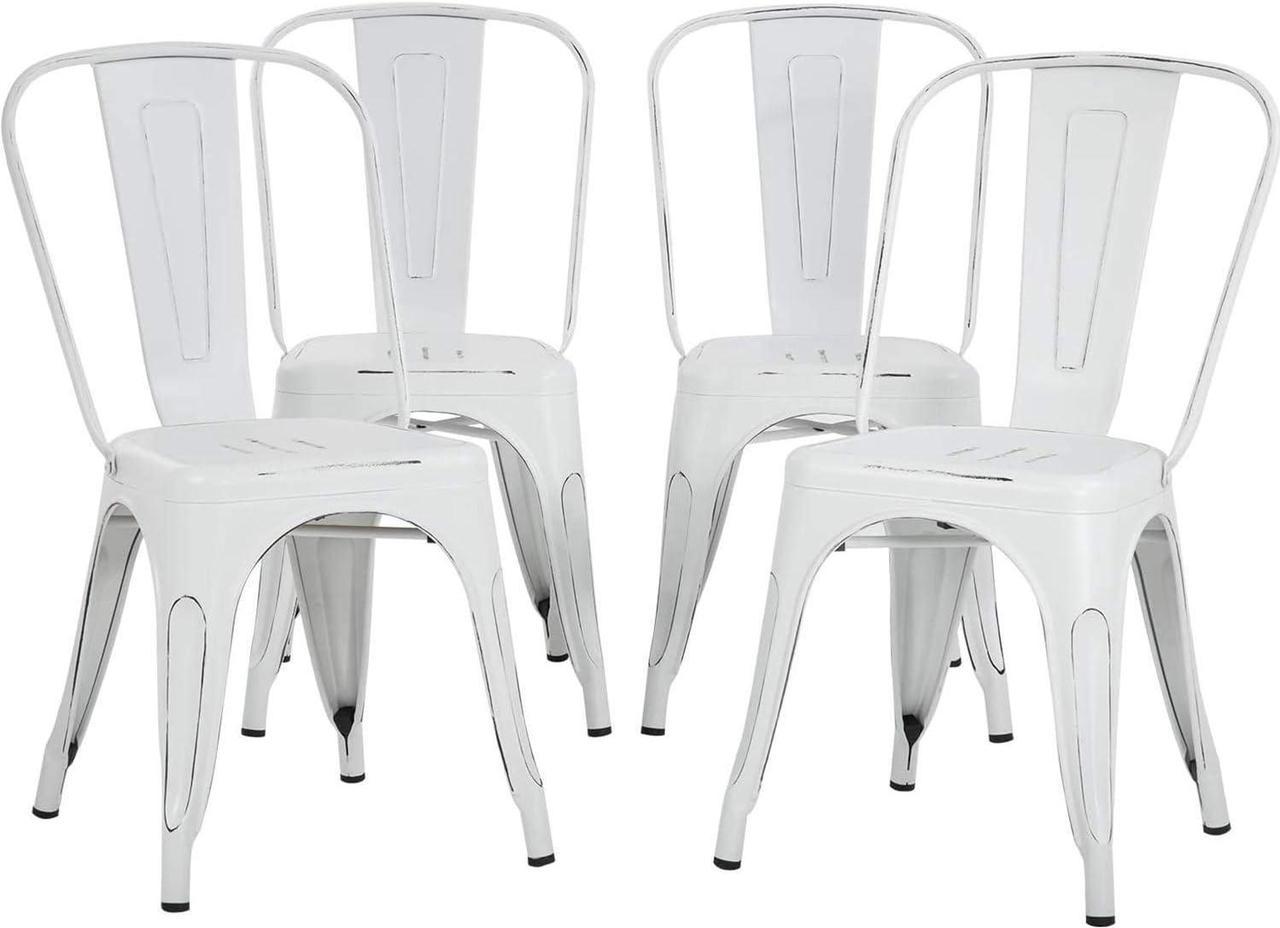 FDW Metal Dining Chairs Set of 4 Indoor Outdoor Chairs Patio Chairs Kitchen Metal Chairs 18 Inch Seat Height Restaurant Chair Metal Stackable Chair Tolix Side Bar Chairs (White)