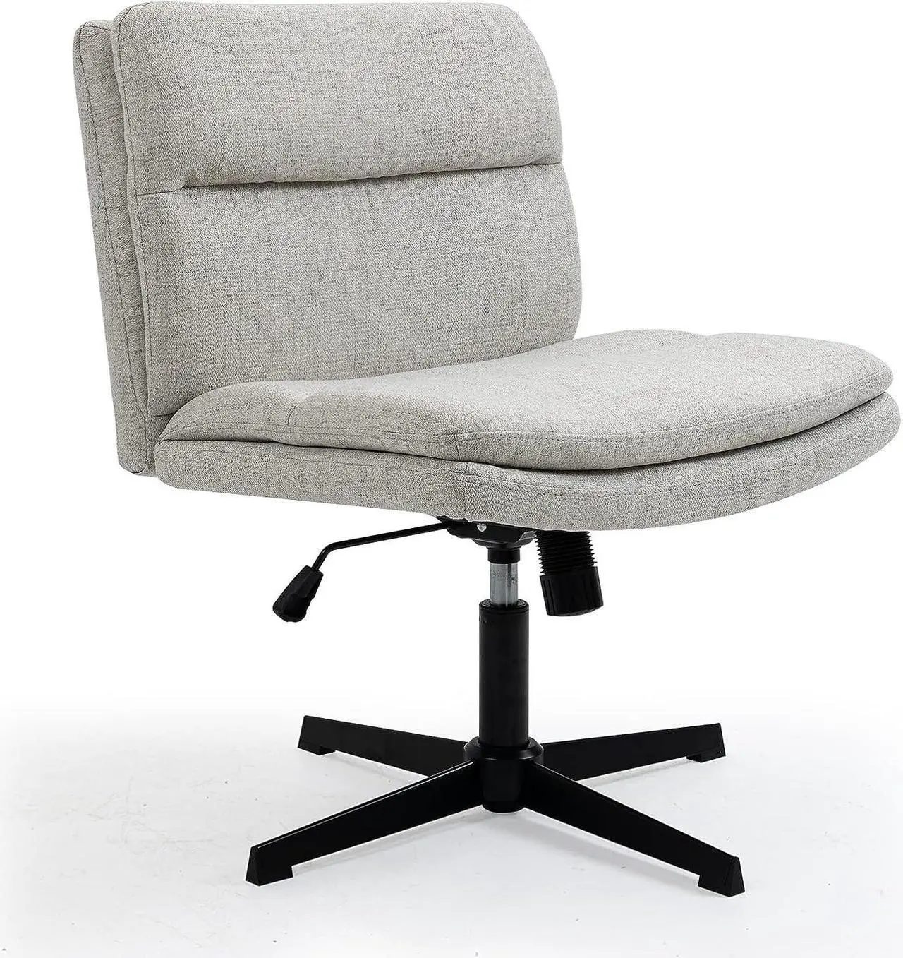 Main image of LONWIK Armless Wide Office Desk Chair No Wheels, Modern Fabric Swivel Vanity Chair, 120°Rocking Ergonomic Cross Legged Computer Task Chair(Gray)