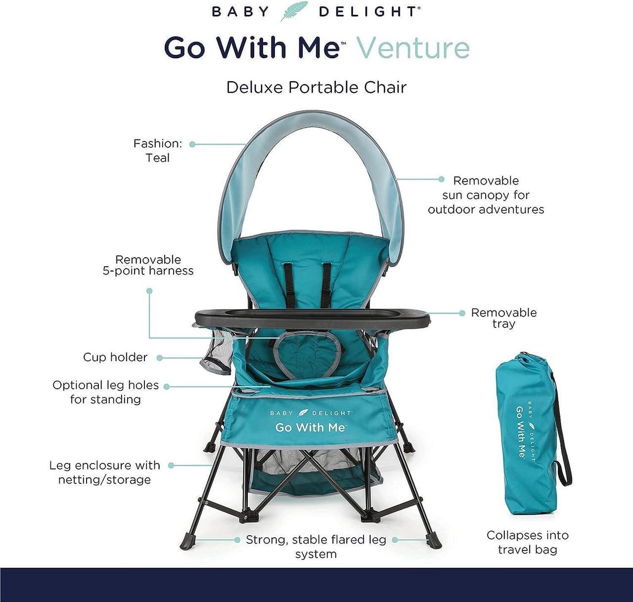 Alt view image 5 of 7 - Baby Delight Go with Me Venture Portable Chair | Indoor and Outdoor | Sun Canopy | 3 Child Growth Stages | Teal, Welcome to consult