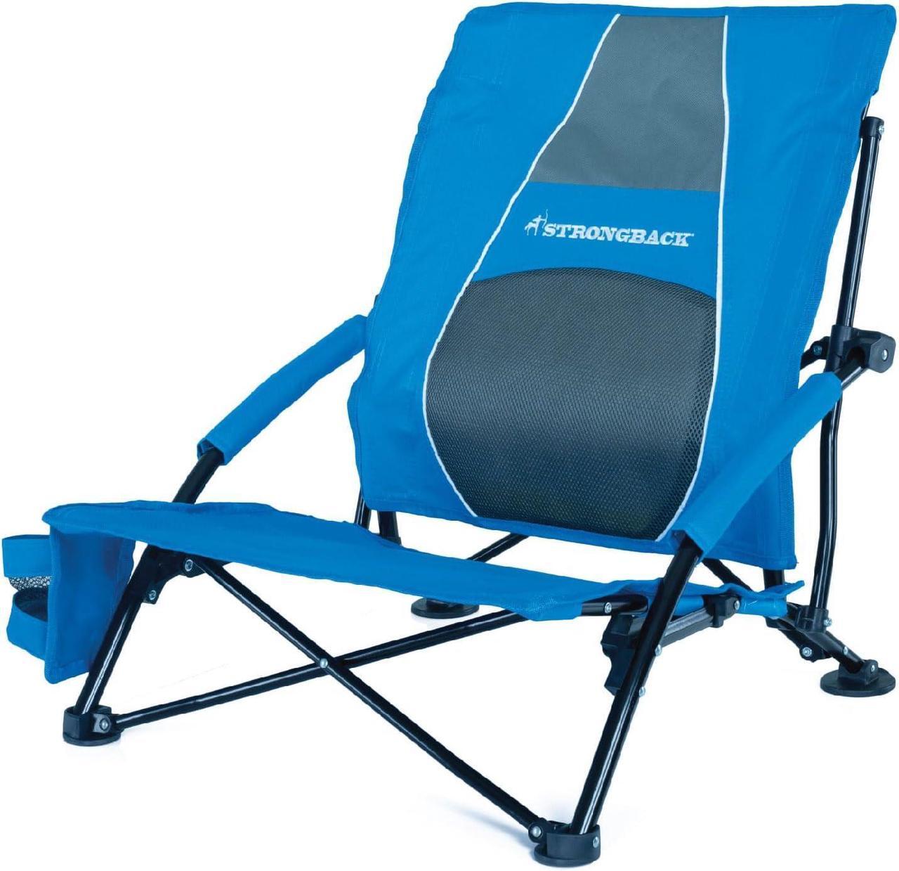 Main image of STRONGBACK Low Gravity Beach Chair with Built-in Lumbar Back Support - Heavy Duty Portable Folding Beach Chair for Adults - Blue