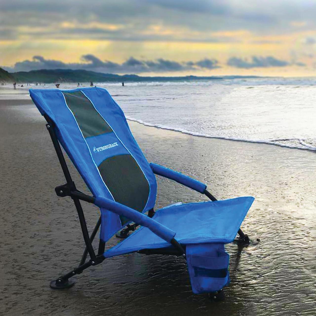 Alt view image 2 of 4 - STRONGBACK Low Gravity Beach Chair with Built-in Lumbar Back Support - Heavy Duty Portable Folding Beach Chair for Adults - Blue