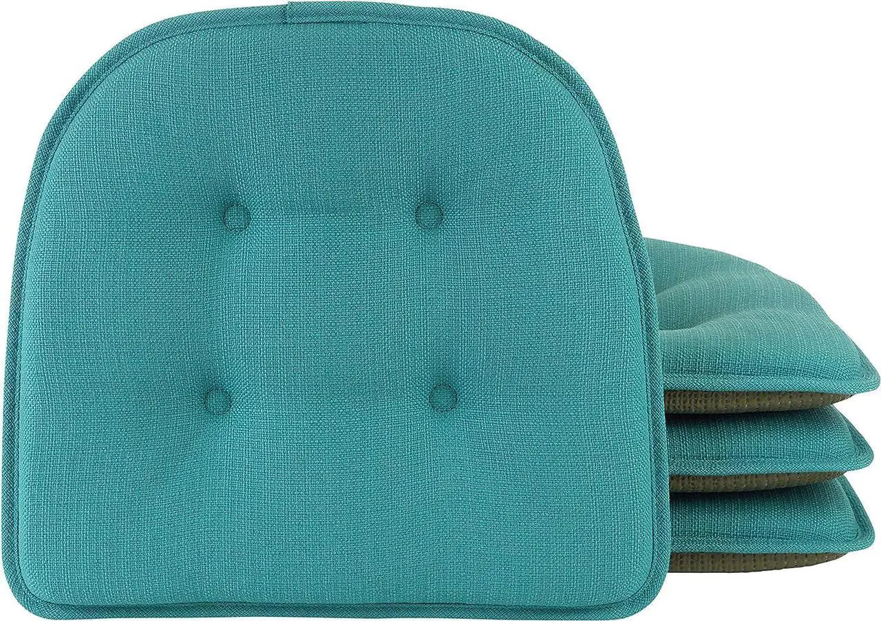 Main image of Klear Vu Omega Non-Slip Universal Chair Cushions for Dining Room, Kitchen and Office Use, U-Shaped Skid-Proof Seat Pad, 15x16 Inches 4 Pack Solid Teal Blue 4 Count