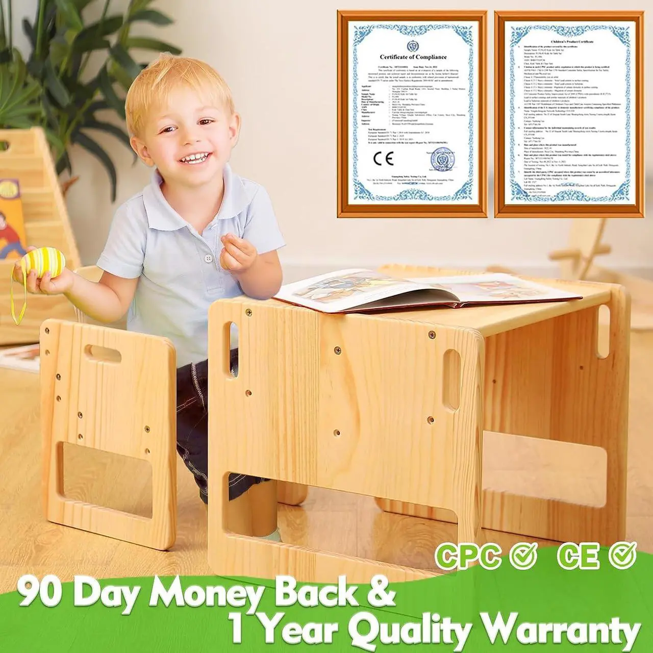 Alt view image 6 of 6 - FUNLIO Montessori Weaning Table and Chair Set for Toddlers Age 1-3, Height Adjustable Toddler Table and Chair Set, Cube Kids Table Chair for Reading/Eating/Playing, Easy to Assemble, CPC Certified