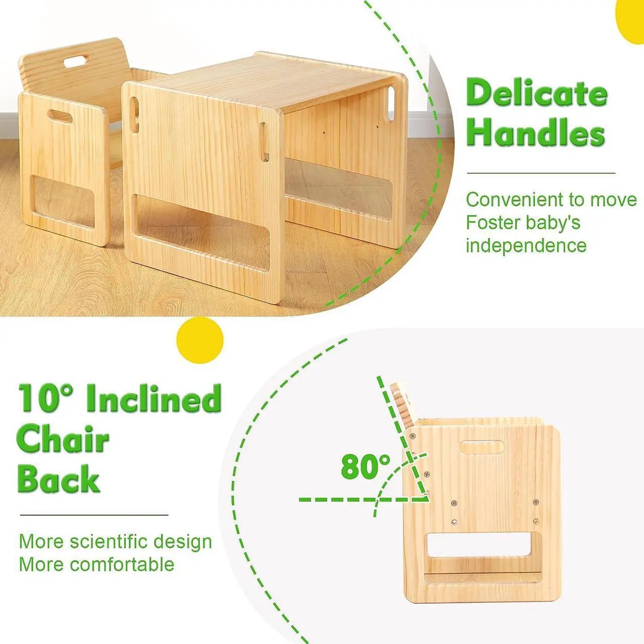 Alt view image 4 of 6 - FUNLIO Montessori Weaning Table and Chair Set for Toddlers Age 1-3, Height Adjustable Toddler Table and Chair Set, Cube Kids Table Chair for Reading/Eating/Playing, Easy to Assemble, CPC Certified