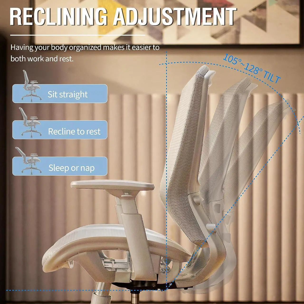 Alt view image 6 of 7 - ELABEST Mesh Office Chair,Ergonomic Computer Desk Chair,Sturdy Task Chair- Adjustable Lumbar Support & Armrests,Tilt Function,Comfort Wide Seat,Swivel Home Office Chair (Grey Frame Grey Mesh)