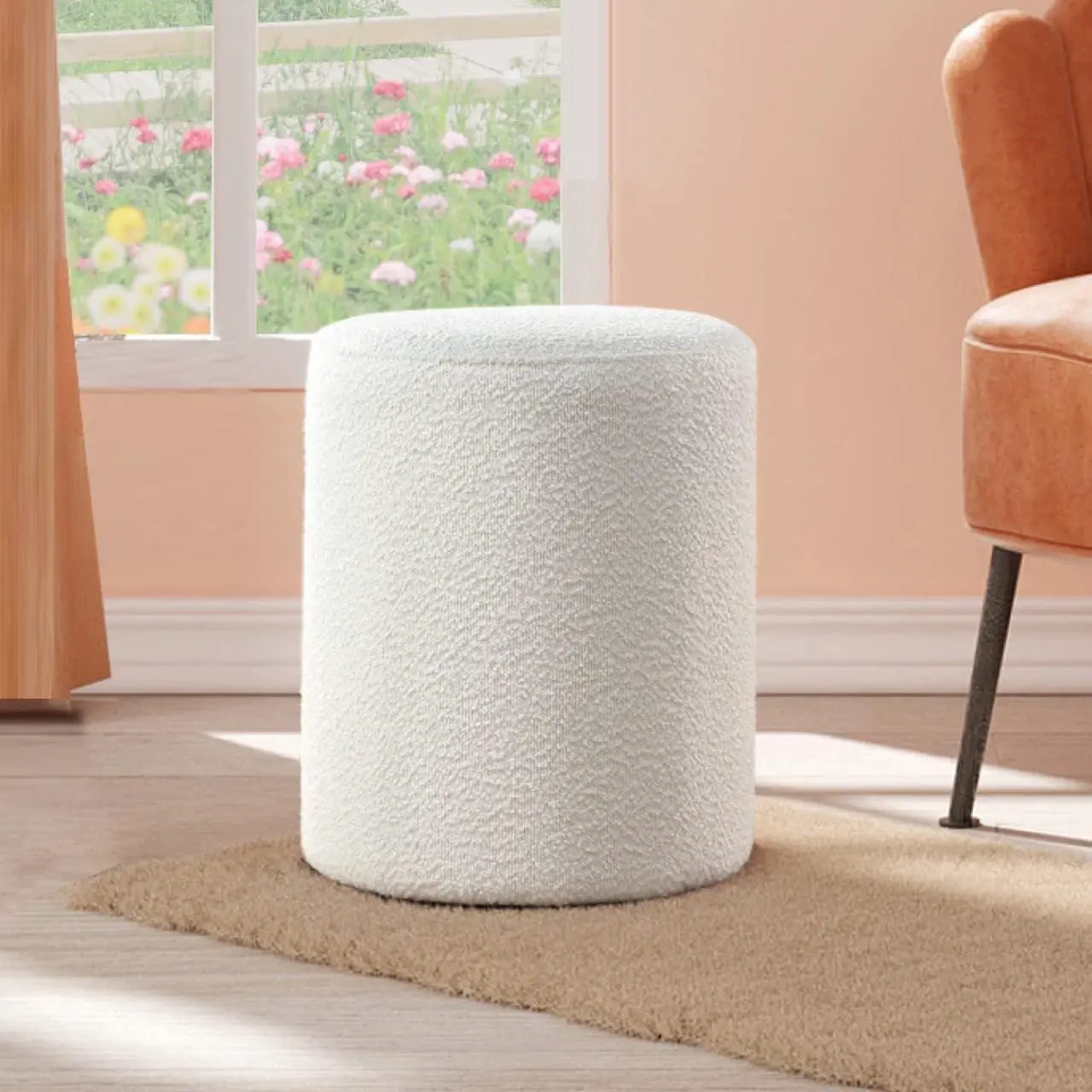 Main image of Get Set Style Modern Round Ottoman with Soft Padded Seat, Multifunctional Vanity Chairs for Makeup, Upholstered Footrest Stool Ottoman Foot Stool for Living Room, Bedroom, Welcome to consult