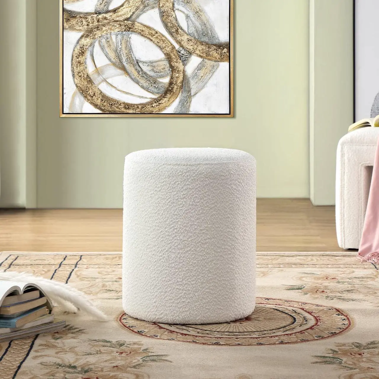 Alt view image 6 of 7 - Get Set Style Modern Round Ottoman with Soft Padded Seat, Multifunctional Vanity Chairs for Makeup, Upholstered Footrest Stool Ottoman Foot Stool for Living Room, Bedroom, Welcome to consult
