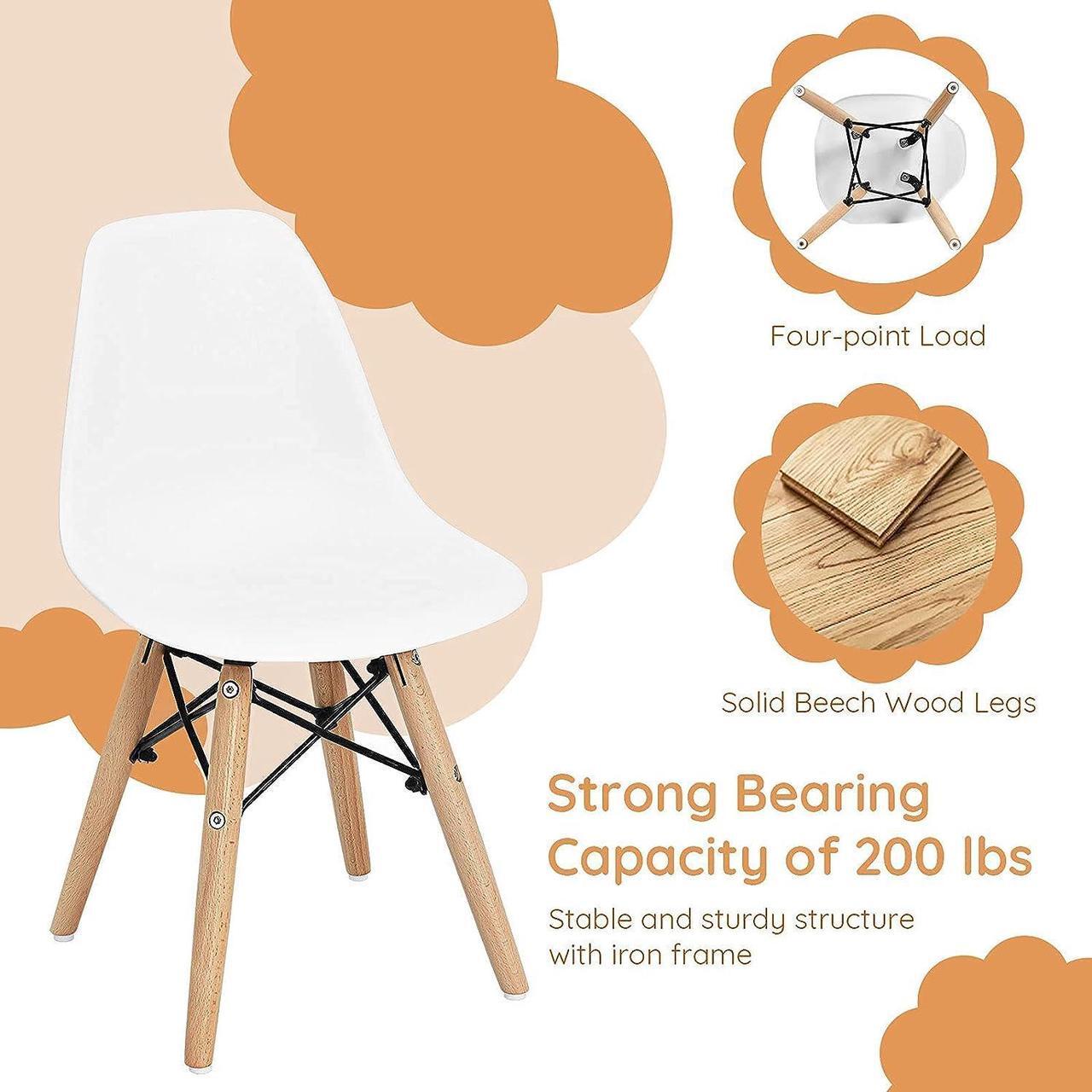 Alt view image 6 of 7 - Costzon Kids Chair 4 Pcs, Toddler Chair in Mini DSW Size w/Solid Wood Legs, Wire Steel Base, Curved Backrest, Mid-Century Plastic Study Chair for Children of 3+, Ideal for Nursery, School & Home Use