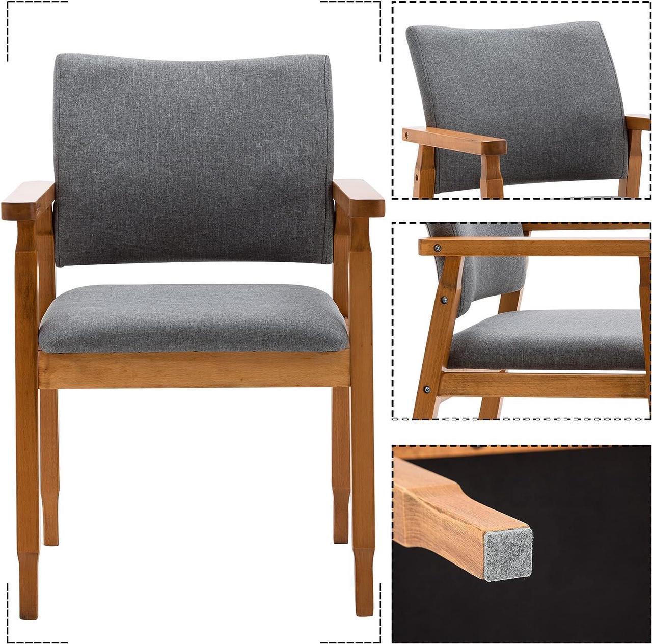 Alt view image 2 of 7 - thksbought Mid Century Modern Walnut Dining Chairs Wood Arm Grey Fabric Kitchen Cafe Living Room Decor Furniture, Welcome to consult