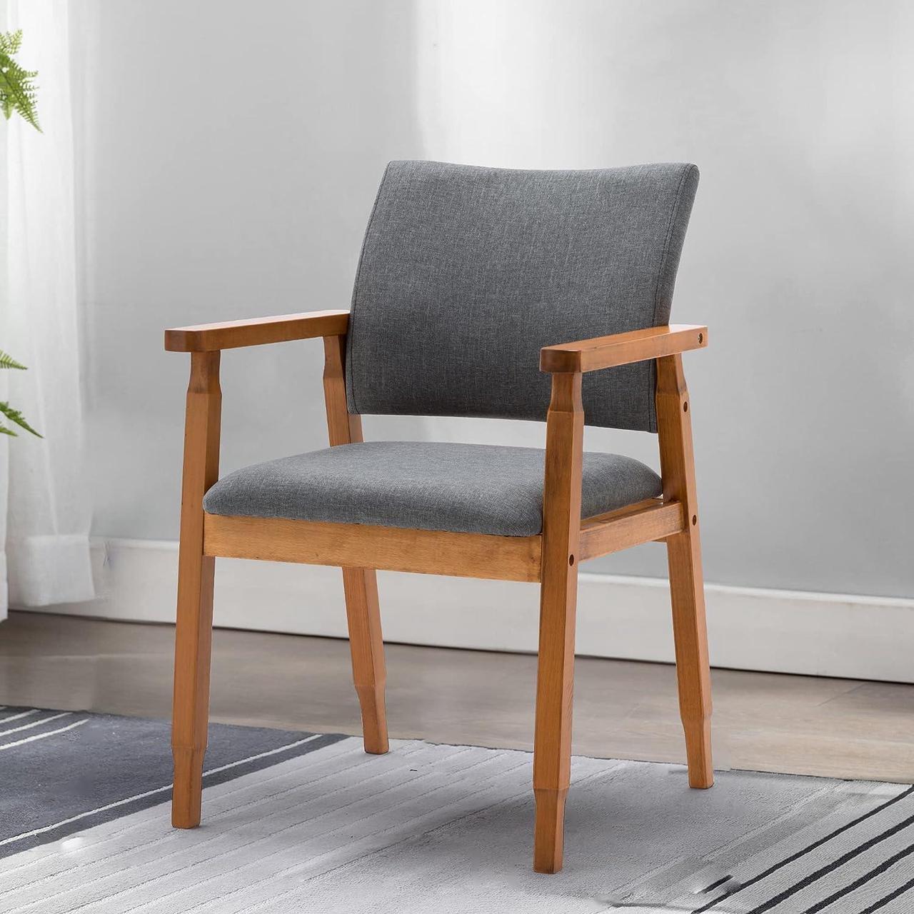Main image of thksbought Mid Century Modern Walnut Dining Chairs Wood Arm Grey Fabric Kitchen Cafe Living Room Decor Furniture, Welcome to consult