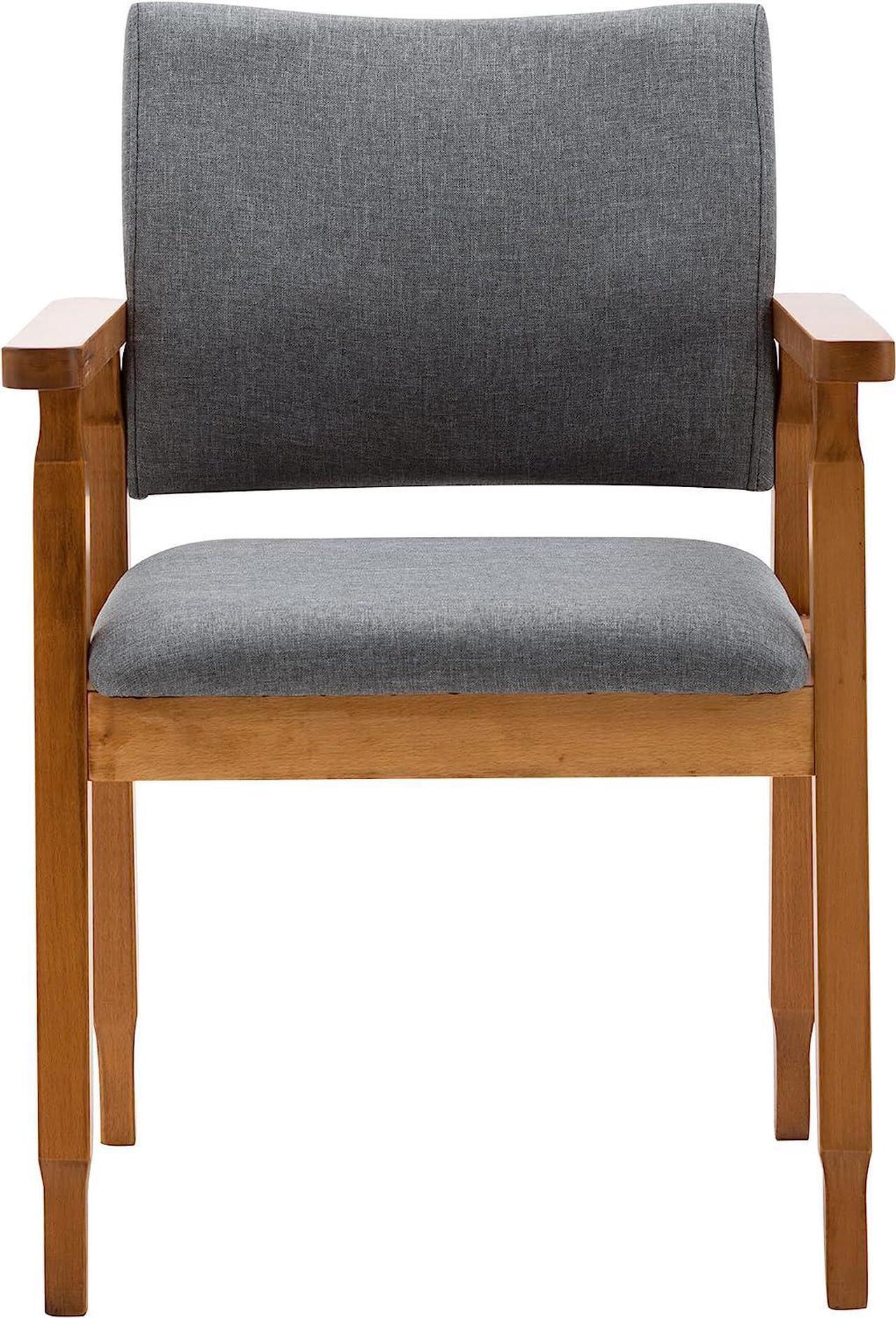 Alt view image 3 of 7 - thksbought Mid Century Modern Walnut Dining Chairs Wood Arm Grey Fabric Kitchen Cafe Living Room Decor Furniture, Welcome to consult