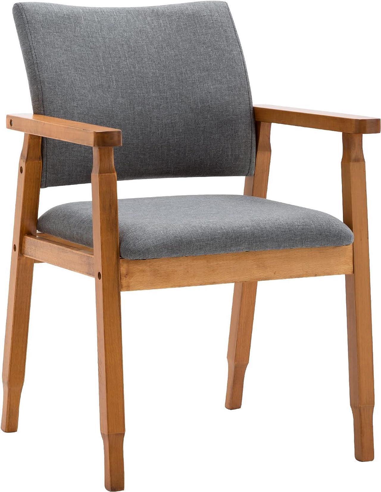 Alt view image 4 of 7 - thksbought Mid Century Modern Walnut Dining Chairs Wood Arm Grey Fabric Kitchen Cafe Living Room Decor Furniture, Welcome to consult