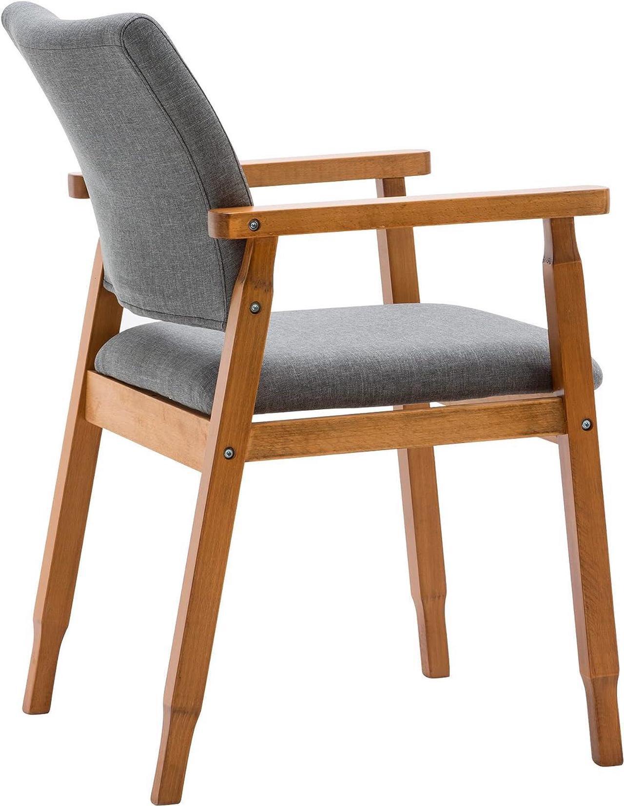 Alt view image 6 of 7 - thksbought Mid Century Modern Walnut Dining Chairs Wood Arm Grey Fabric Kitchen Cafe Living Room Decor Furniture, Welcome to consult