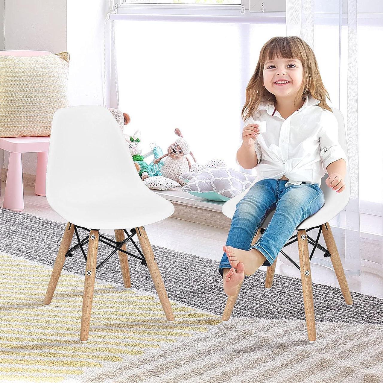 Alt view image 3 of 7 - Costzon Kids Chair 4 Pcs, Toddler Chair in Mini DSW Size w/Solid Wood Legs, Wire Steel Base, Curved Backrest, Mid-Century Plastic Study Chair for Children of 3+, Ideal for Nursery, School & Home Use