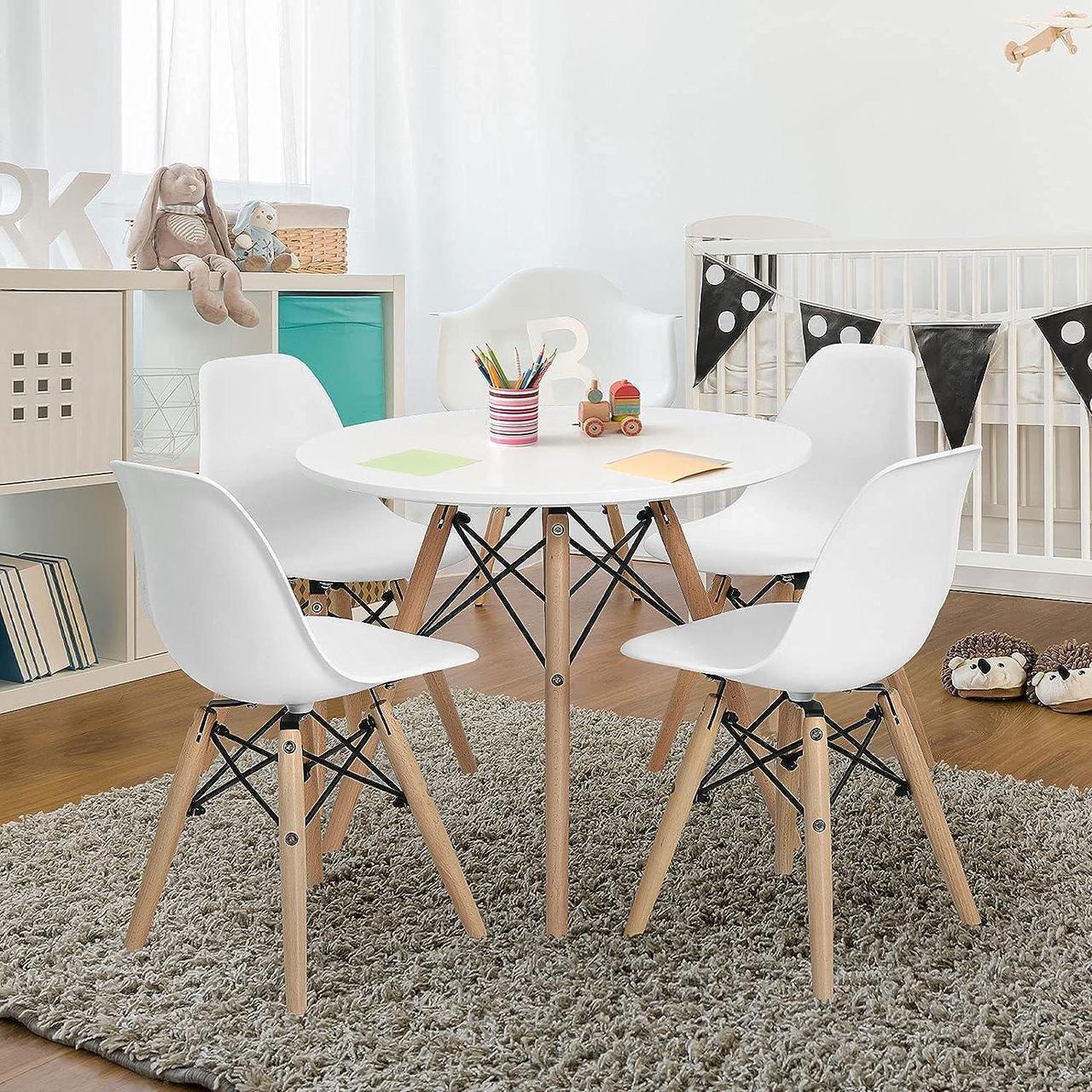 Alt view image 4 of 7 - Costzon Kids Chair 4 Pcs, Toddler Chair in Mini DSW Size w/Solid Wood Legs, Wire Steel Base, Curved Backrest, Mid-Century Plastic Study Chair for Children of 3+, Ideal for Nursery, School & Home Use