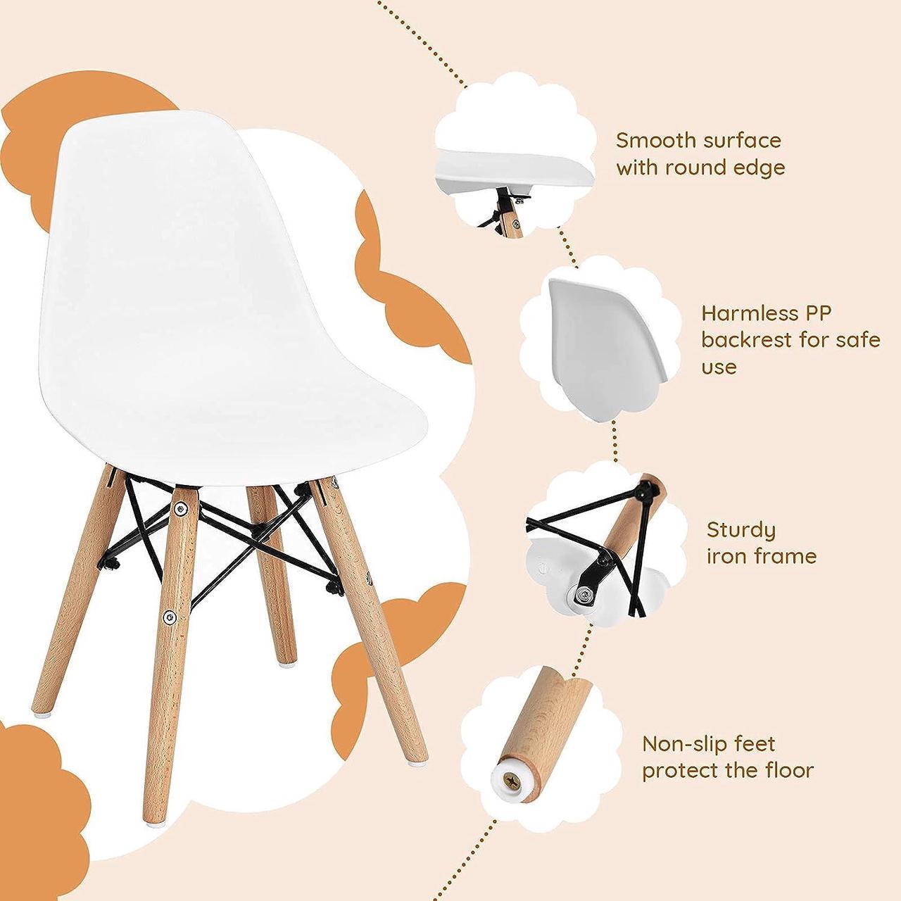 Alt view image 5 of 7 - Costzon Kids Chair 4 Pcs, Toddler Chair in Mini DSW Size w/Solid Wood Legs, Wire Steel Base, Curved Backrest, Mid-Century Plastic Study Chair for Children of 3+, Ideal for Nursery, School & Home Use