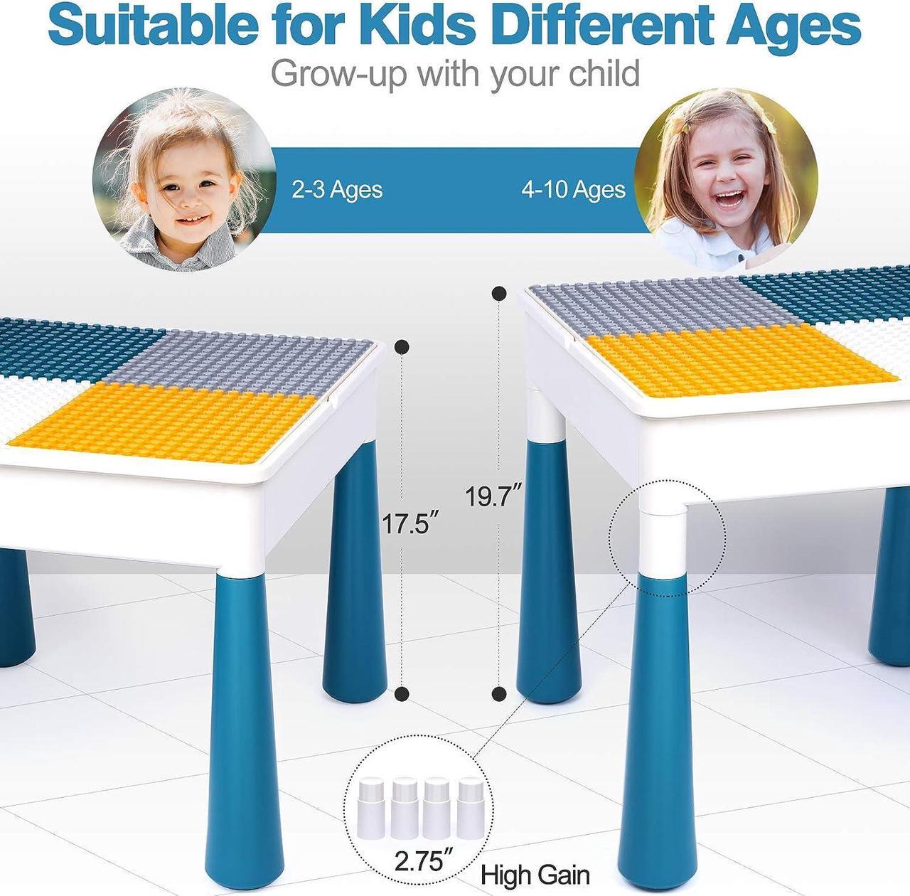 Alt view image 3 of 7 - arscniek Toddlers Activity Table 7 in 1 Kids Activity Table and Chair Set with 152Pcs Large Marble Run Building Blocks, Sand/Water Table, Kids Learning Play Table Toys for Girls Boys Toddler Age 3-7